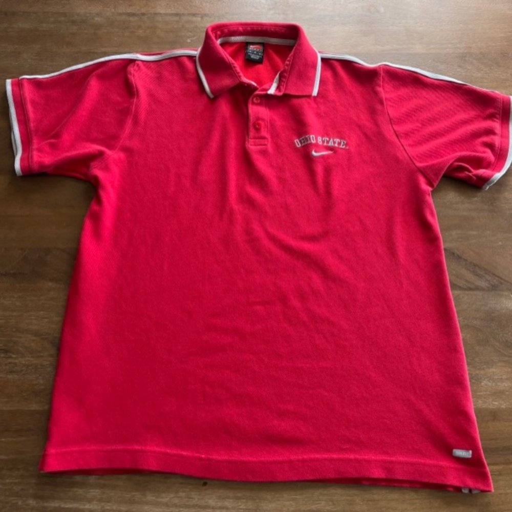 Vintage Nike Ohio State Buckeyes Polo Pique Mens Medium Dri‎ Fit Swoosh Shirt